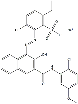 3-Chloro-6-ethyl-2-[[3-[[(2-chloro-5-methoxyphenyl)amino]carbonyl]-2-hydroxy-1-naphtyl]azo]benzenesulfonic acid sodium salt Struktur