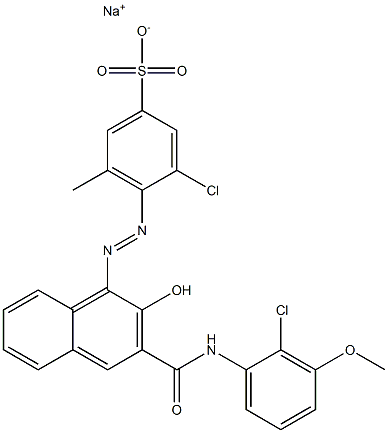 3-Chloro-5-methyl-4-[[3-[[(2-chloro-3-methoxyphenyl)amino]carbonyl]-2-hydroxy-1-naphtyl]azo]benzenesulfonic acid sodium salt Struktur