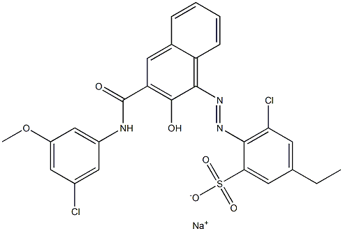 3-Chloro-5-ethyl-2-[[3-[[(3-chloro-5-methoxyphenyl)amino]carbonyl]-2-hydroxy-1-naphtyl]azo]benzenesulfonic acid sodium salt Struktur