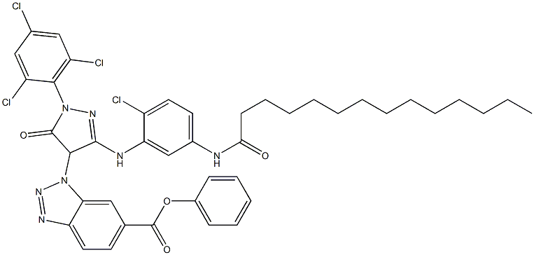 1-[3-[2-Chloro-5-(myristoylamino)anilino]-5-oxo-1-(2,4,6-trichlorophenyl)-4,5-dihydro-1H-pyrazol-4-yl]-1H-benzotriazole-6-carboxylic acid phenyl ester Struktur