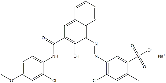 4-Chloro-2-methyl-5-[[3-[[(2-chloro-4-methoxyphenyl)amino]carbonyl]-2-hydroxy-1-naphtyl]azo]benzenesulfonic acid sodium salt Struktur