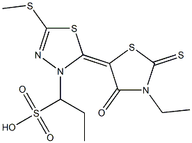 2-(3-Ethyl-4-oxo-2-thioxothiazolidin-5-ylidene)-5-(methylthio)-1,3,4-thiadiazole-3(2H)-(1-propanesulfonic acid) Struktur