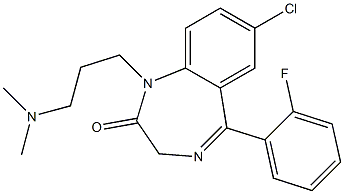 7-Chloro-1-(3-dimethylaminopropyl)-5-(2-fluorophenyl)-1H-1,4-benzodiazepin-2(3H)-one Struktur