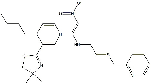 N-[2-Nitro-1-[[4-butyl-3-(4,4-dimethyl-2-oxazolin-2-yl)-1,4-dihydropyridin]-1-yl]ethenyl]-2-[(2-pyridinylmethyl)thio]ethanamine Struktur