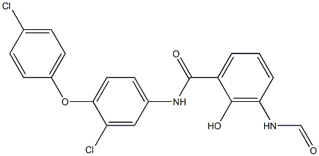 2-Hydroxy-3-formylamino-N-[3-chloro-4-(4-chlorophenoxy)phenyl]benzamide Struktur