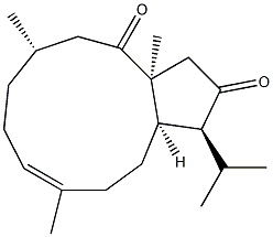 (1S,3aS,6S,9E,12aR)-3,3a,6,7,8,11,12,12a-Octahydro-3a,6,10-trimethyl-1-isopropylcyclopentacycloundecene-2,4(1H,5H)-dione Struktur