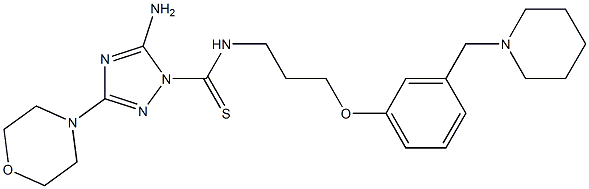 5-Amino-3-morpholino-N-[3-[3-(piperidinomethyl)phenoxy]propyl]-1H-1,2,4-triazole-1-carbothioamide Struktur