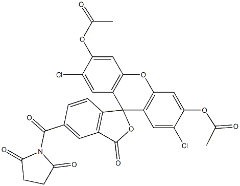 2',7'-Dichloro-3',6'-diacetoxy-5-[(2,5-dioxopyrrolidine-1-yl)carbonyl]spiro[isobenzofuran-1(3H),9'-[9H]xanthene]-3-one Struktur