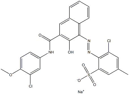 3-Chloro-5-methyl-2-[[3-[[(3-chloro-4-methoxyphenyl)amino]carbonyl]-2-hydroxy-1-naphtyl]azo]benzenesulfonic acid sodium salt Struktur