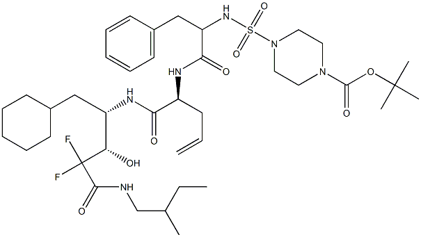 (4S)-4-[[(2S)-2-[2-(4-tert-Butoxycarbonyl-1-piperazinylsulfonyl)amino-3-phenylpropanoylamino]-4-pentenoyl]amino]-5-cyclohexyl-2,2-difluoro-3-hydroxy-N-[(S)-2-methylbutyl]pentanamide Struktur