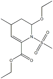 1,2,3,4-Tetrahydro-4-methyl-2-ethoxy-1-(methylsulfonyl)pyridine-6-carboxylic acid ethyl ester Struktur