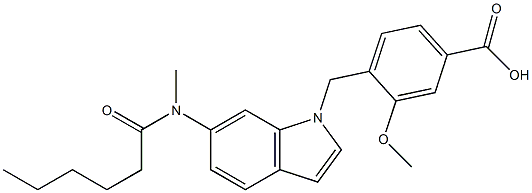 4-[6-(N-Hexanoylmethylamino)-1H-indol-1-ylmethyl]-3-methoxybenzoic acid Struktur