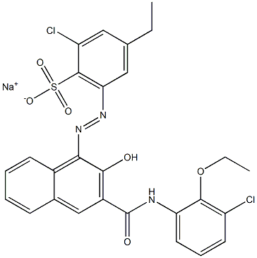 2-Chloro-4-ethyl-6-[[3-[[(3-chloro-2-ethoxyphenyl)amino]carbonyl]-2-hydroxy-1-naphtyl]azo]benzenesulfonic acid sodium salt Struktur