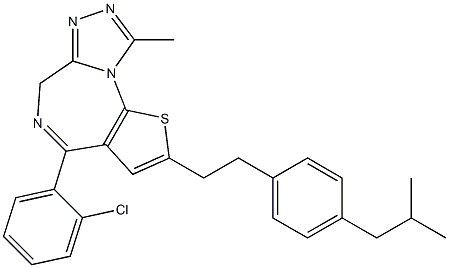 4-(2-Chlorophenyl)-2-[2-(4-isobutylphenyl)ethyl]-9-methyl-6H-thieno[3,2-f][1,2,4]triazolo[4,3-a][1,4]diazepine Struktur