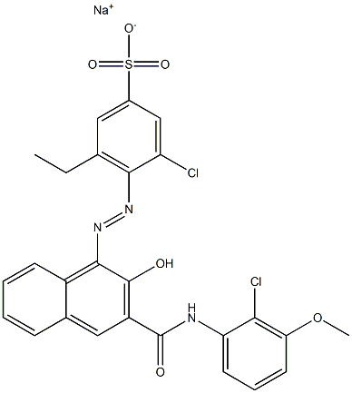 3-Chloro-5-ethyl-4-[[3-[[(2-chloro-3-methoxyphenyl)amino]carbonyl]-2-hydroxy-1-naphtyl]azo]benzenesulfonic acid sodium salt Struktur