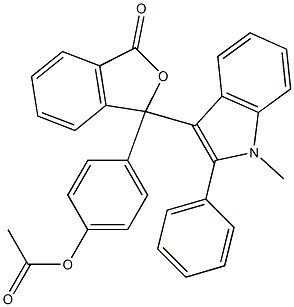 Acetic acid 4-[[1-oxo-3-(1-methyl-2-phenyl-1H-indol-3-yl)-1,3-dihydroisobenzofuran]-3-yl]phenyl ester Struktur