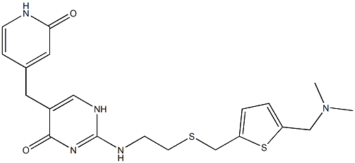 2-[[2-[[5-[(Dimethylamino)methyl]-2-thienyl]methylthio]ethyl]amino]-5-[[(2-oxo-1,2-dihydropyridin)-4-yl]methyl]pyrimidin-4(1H)-one Struktur