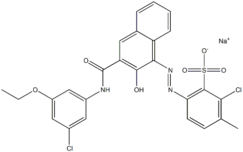 2-Chloro-3-methyl-6-[[3-[[(3-chloro-5-ethoxyphenyl)amino]carbonyl]-2-hydroxy-1-naphtyl]azo]benzenesulfonic acid sodium salt Struktur