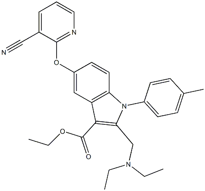 1-(4-Methylphenyl)-2-[(diethylamino)methyl]-5-[3-cyanopyridin-2-yloxy]-1H-indole-3-carboxylic acid ethyl ester Struktur