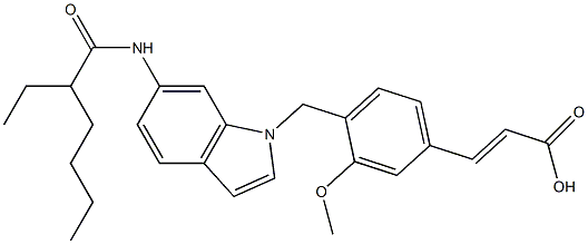 (E)-3-[4-[6-(2-Ethylhexanoylamino)-1H-indol-1-ylmethyl]-3-methoxyphenyl]acrylic acid Struktur