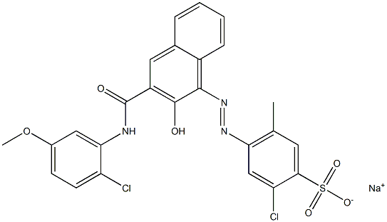 2-Chloro-5-methyl-4-[[3-[[(2-chloro-5-methoxyphenyl)amino]carbonyl]-2-hydroxy-1-naphtyl]azo]benzenesulfonic acid sodium salt Struktur