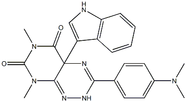 6,8-Dimethyl-2,4a-dihydro-3-[4-(dimethylamino)phenyl]-4a-(1H-indol-3-yl)pyrimido[5,4-e]-1,2,4-triazine-5,7(6H,8H)-dione Struktur