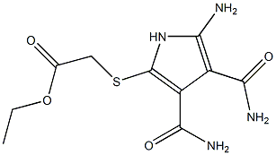 2-Amino-5-[(ethoxycarbonylmethyl)thio]-1H-pyrrole-3,4-dicarboxamide Struktur