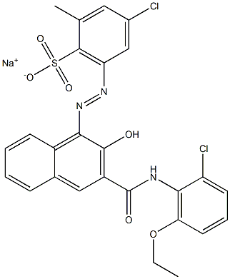 4-Chloro-2-methyl-6-[[3-[[(2-chloro-6-ethoxyphenyl)amino]carbonyl]-2-hydroxy-1-naphtyl]azo]benzenesulfonic acid sodium salt Struktur