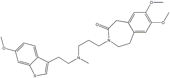 2,3-Dihydro-7,8-dimethoxy-3-[3-[N-[2-(6-methoxy-1-benzothiophen-3-yl)ethyl]-N-methylamino]propyl]-1H-3-benzazepin-4(5H)-one Struktur