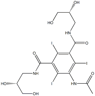 5-(Acetylamino)-N,N'-bis[(R)-2,3-dihydroxypropyl]-2,4,6-triiodo-1,3-benzenedicarboxamide Struktur