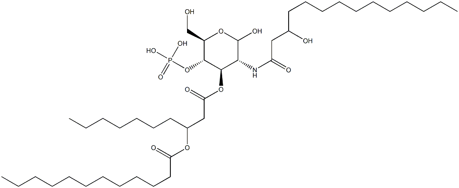 2-(3-Hydroxymyristoylamino)-4-O-phosphono-3-O-[3-(dodecanoyloxy)decanoyl]-2-deoxy-D-glucopyranose Struktur