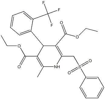 1,4-Dihydro-4-(2-trifluoromethylphenyl)-6-methyl-2-[phenylsulfonylmethyl]pyridine-3,5-dicarboxylic acid diethyl ester Struktur