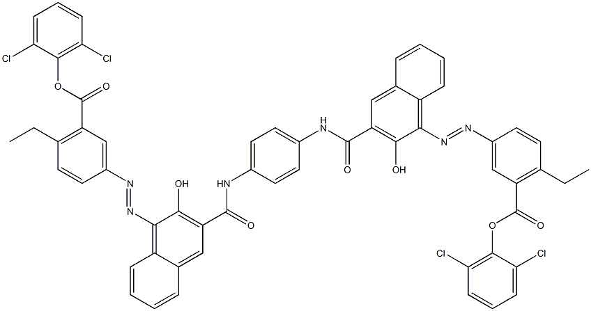 1,4-Bis[1-[[4-ethyl-5-(2,6-dichlorophenoxycarbonyl)phenyl]azo]-2-hydroxy-3-naphthoylamino]benzene Struktur