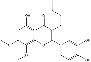 5-Hydroxy-2-(3,4-dihydroxyphenyl)-7,8-dimethoxy-3-butyl-4H-1-benzopyran-4-one Struktur