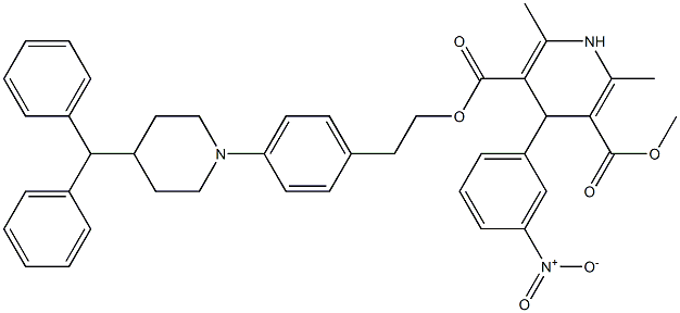 2,6-Dimethyl-4-(3-nitrophenyl)-1,4-dihydropyridine-3,5-dicarboxylic acid 3-methyl 5-[2-[4-[(4-benzhydrylpiperidin)-1-yl]phenyl]ethyl] ester Struktur