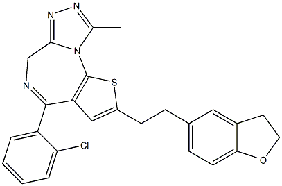 4-(2-Chlorophenyl)-2-[2-[(2,3-dihydrobenzofuran)-5-yl]ethyl]-9-methyl-6H-thieno[3,2-f][1,2,4]triazolo[4,3-a][1,4]diazepine Struktur