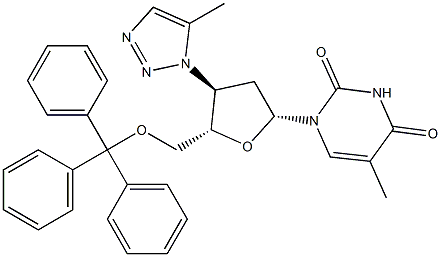 3'-(5-Methyl-1H-1,2,3-triazol-1-yl)-5'-O-trityl-3'-deoxythymidine Struktur