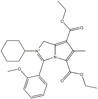 5,7-Bis(ethoxycarbonyl)-2-cyclohexyl-6-methyl-3-(2-methoxyphenyl)-1H-pyrrolo[1,2-c]imidazol-2-ium Struktur