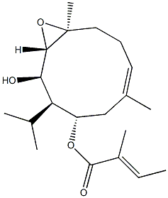 (1E,4S,5S,6R,7S,8S)-7,8-Epoxy-5-isopropyl-2,8-dimethyl-1-cyclodecene-4,6-diol 4-[(E)-2-methyl-2-butenoate] Struktur