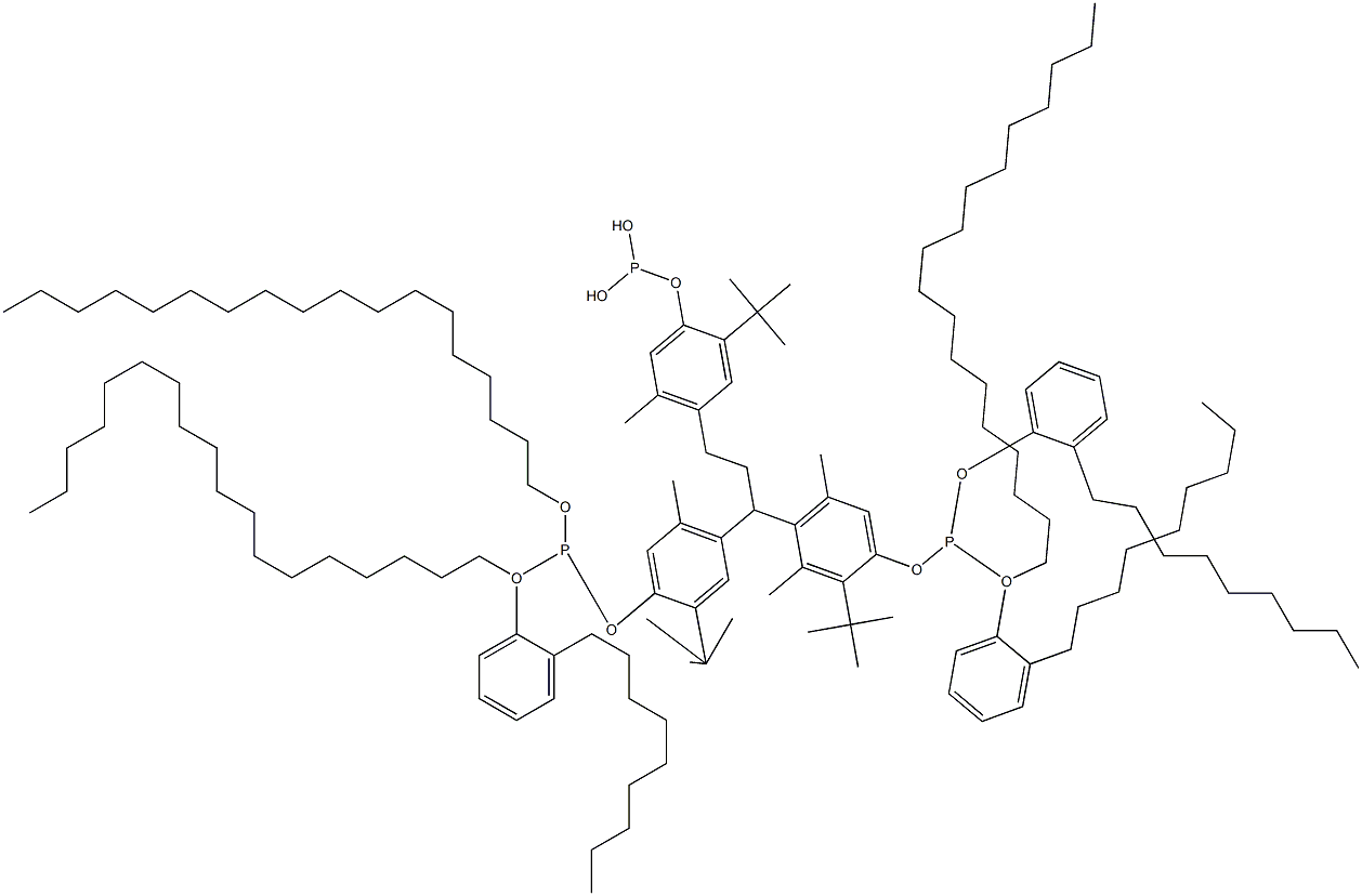 [3-Methyl-1,1,3-propanetriyltris(2-tert-butyl-5-methyl-4,1-phenyleneoxy)]tris(phosphonous acid)O,O',O''-Trioctadecyl O,O',O''-tris(2-nonylphenyl) ester Struktur