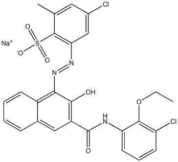 4-Chloro-2-methyl-6-[[3-[[(3-chloro-2-ethoxyphenyl)amino]carbonyl]-2-hydroxy-1-naphtyl]azo]benzenesulfonic acid sodium salt Struktur