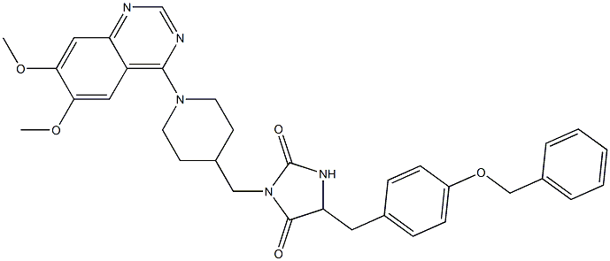 1-[[1-(6,7-Dimethoxyquinazolin-4-yl)piperidin-4-yl]methyl]-4-[4-(benzyloxy)benzyl]imidazolidine-2,5-dione Struktur