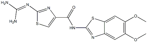 2-(Diaminomethyleneamino)-N-(5,6-dimethoxy-2-benzothiazolyl)thiazole-4-carboxamide Struktur