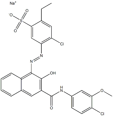 4-Chloro-2-ethyl-5-[[3-[[(4-chloro-3-methoxyphenyl)amino]carbonyl]-2-hydroxy-1-naphtyl]azo]benzenesulfonic acid sodium salt Struktur