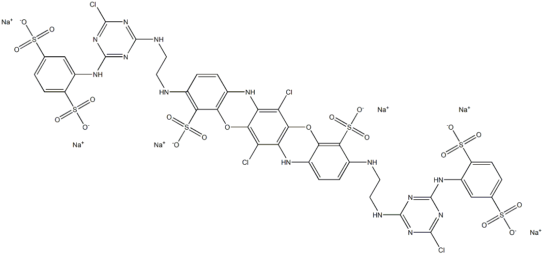 6,13-Dichloro-3,10-bis[2-[4-chloro-6-(2,5-disulfoanilino)-1,3,5-triazine-2-ylamino]ethylamino]-5,12-dioxa-7,14-diazapentacene-4,11-disulfonic acid hexasodium salt Struktur