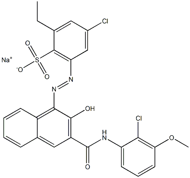 4-Chloro-2-ethyl-6-[[3-[[(2-chloro-3-methoxyphenyl)amino]carbonyl]-2-hydroxy-1-naphtyl]azo]benzenesulfonic acid sodium salt Struktur