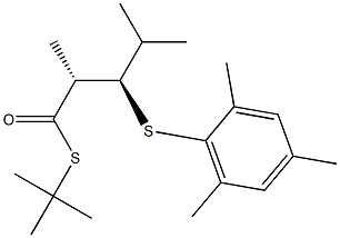 (1R,2R)-2-(2,4,6-Trimethylphenylthio)-1,3-dimethylbutane-1-thiocarboxylic acid S-tert-butyl ester Struktur