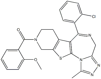 1-Methyl-6-(2-chlorophenyl)-9-[2-methoxybenzoyl]-7,8,9,10-tetrahydro-4H-pyrido[4',3':4,5]thieno[3,2-f][1,2,4]triazolo[4,3-a][1,4]diazepine Struktur