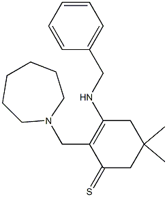 2-[[(Hexahydro-1H-azepin)-1-yl]methyl]-3-benzylamino-5,5-dimethyl-2-cyclohexene-1-thione Struktur