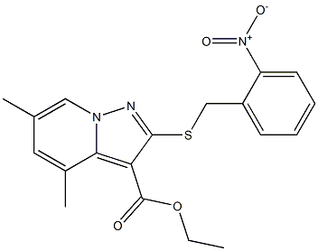 2-[[(2-Nitrophenyl)methyl]thio]-4,6-dimethylpyrazolo[1,5-a]pyridine-3-carboxylic acid ethyl ester Struktur